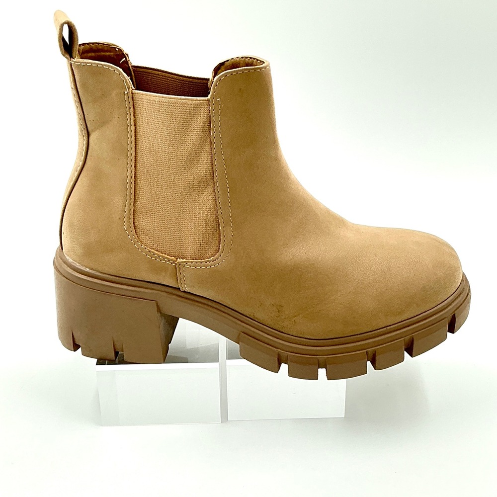 MIA Size 7 Ankle Boots Tan Faux Suede Lug Sole Block Heel NEW MSRP $79